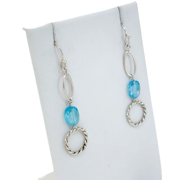 Vintage Sterling Silver 925 Blue Crystal Dangle Earrings - Picture 3 of 7